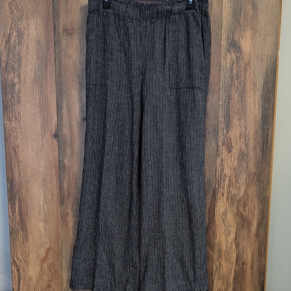 Time and Tru Navy/Gray Pinstripe Wide Leg Dress Pants Trousers L     M578